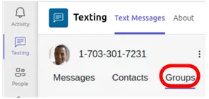 Image of select group TAB to see all your Teams Texting groups when sending group text in Teams