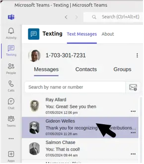 select previous conversation to send text in Teams